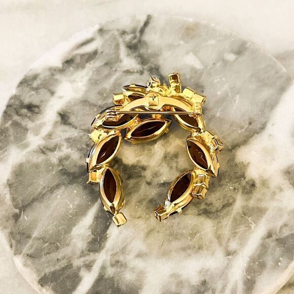 Vintage Topaz Crystal Brooch Gold Toned Pin Prong Set Rhinestone Facet Unsigned - Picture 4 of 5